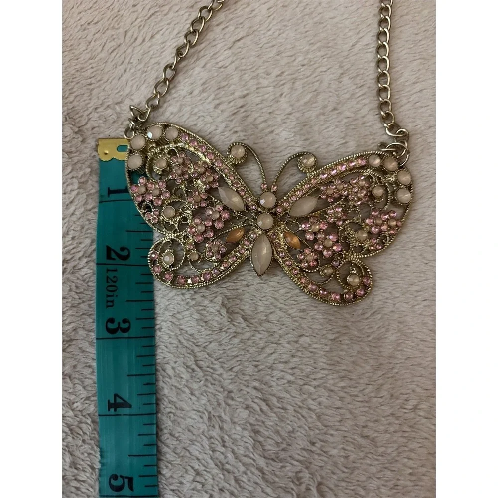 Pink Rhinestone Butterfly Statement Necklace Boho - Picture 7 of 7